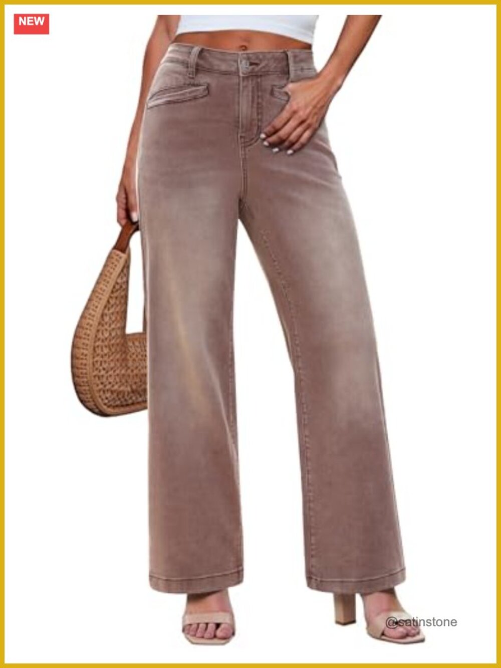 High Waisted Wide Leg Stretchy Denim Jeans Work Casual Trousers